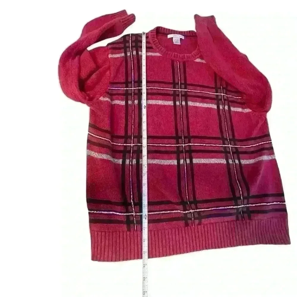 Geoffrey Beene Sweater Mens XL  Red Black Knit Argyle Crew Pullover Classic 90s